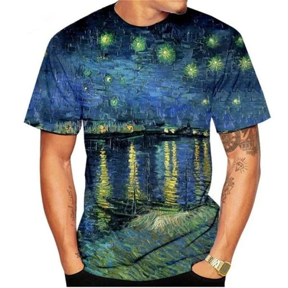 2024 Summer Vincent Van Gogh Art the Starry Night 3D Printed T-Shirt Men Women Causal Retro Short Sleeve Tee Tops Kids Clothing