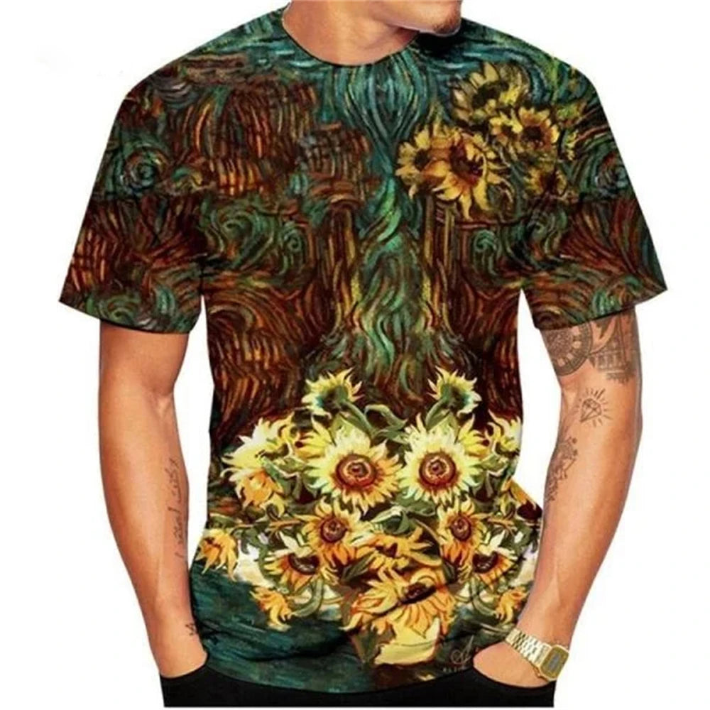 2024 Summer Vincent Van Gogh Art the Starry Night 3D Printed T-Shirt Men Women Causal Retro Short Sleeve Tee Tops Kids Clothing
